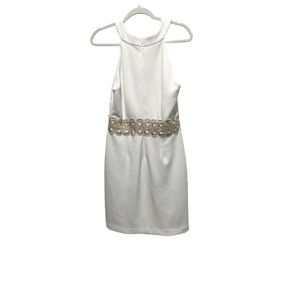 Vince Camuto Halter Style White with Gold Metallic Lace Textured - Picture 1 of 5